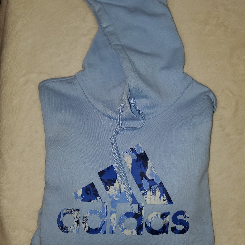 Adidas Powder Blue Hooded Sweatshirt - Picture 2 of 12